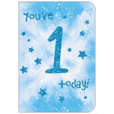 AGE 1 CARDS, 6's Male Glitter Text & Stars