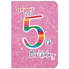AGE 5 CARDS,Female 6's Rainbow, Hearts & Glitter