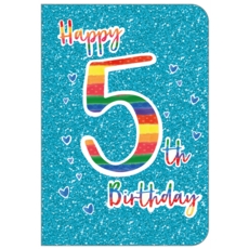 AGE 5 CARDS,Male 6's Rainbow, Hearts & Glitter
