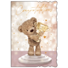 CONGRATULATIONS CARDS,6's Teddy & Trophy