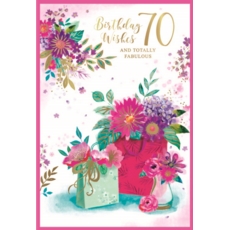 AGE 70 CARDS, 6's Female Floral Bags & Vase