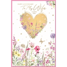 ANNIVERSARY CARDS,Wife Wild Flowers & Heart