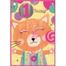GREETING CARDS,Age 1 Female 6's Cat & Balloons