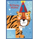 GREETING CARDS,Age 1 Male 6's Tiger in Party Hat