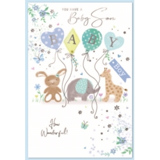 BABY BOY CONGRATS. CARDS,6's Animals & Balloons