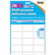LABEL,S/Adh Multi Purpose 21 per A4 Sheet 63 x 38mm