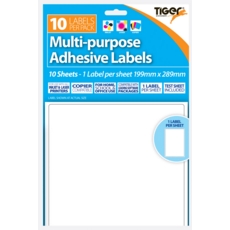 LABEL,S/Adh Multi Purpose 1 per A4 Sheet 199 x 289mm