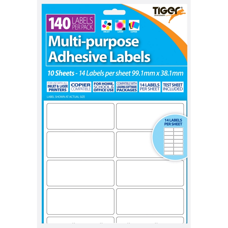 LABEL,S/Adh Multi Purpose 14 per A4 Sheet 99 x 38mm