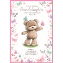 BIRTHDAY CARDS,Granddaughter Teddy Bear & Butterflies