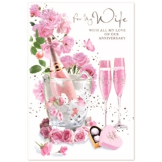 ANNIVERSARY CARDS,Wife 6's Pink Bubbly & Flutes