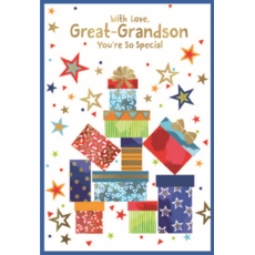 BIRTHDAY CARDS,Great Grandson 6's Presents & Stars
