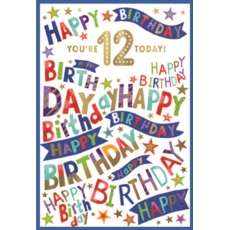 AGE 12 CARDS,6's Male Text & Stars