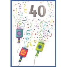 AGE 40 CARDS, 6's Male Party Poppers