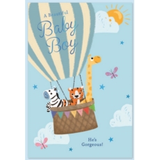 BABY BOY CONGRATS. CARDS,6's Animals in Hot Air Balloon
