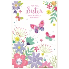 BIRTHDAY CARDS,Sister 6's Floral Butterflies