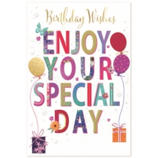 BIRTHDAY CARDS,6's Presents, Balloons & Text