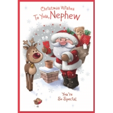XMAS CARDS,Nephew 6's Santa at Chimney with Reindeer