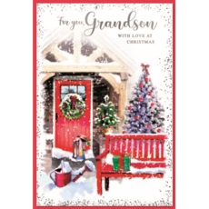 XMAS CARDS,Grandson 6's Decorated Snowy Front Garden