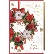 XMAS CARDS,Sister & Family 6's Floral Wreath