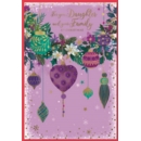 XMAS CARDS,Daughter & Family 6's Baubles & Wreath Purple