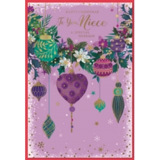 XMAS CARDS,Niece 6's Baubles & Wreath Purple