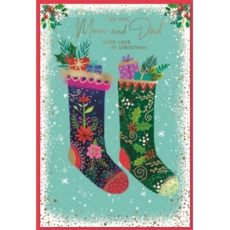 XMAS CARDS,Mum & Dad 6's Stockings with Presents
