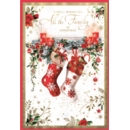 XMAS CARDS,To All the Family 6's Stockings on the Fireplace