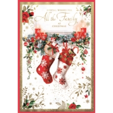 XMAS CARDS,To All the Family 6's Stockings on the Fireplace