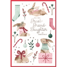 XMAS CARDS,Great Grandd'tr 6's Bunnies, Stockings & Present