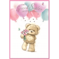 BIRTHDAY CARDS,Sister 6's Teddy & Balloons Pink
