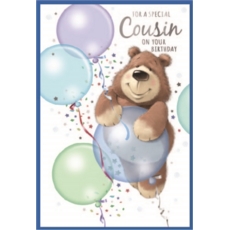 BIRTHDAY CARDS,Cousin 6's Bear & Balloons Blue