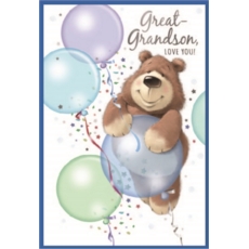 BIRTHDAY CARDS,Great Grandson 6's Bear & Balloons Blue