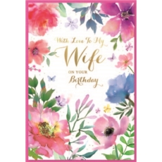 BIRTHDAY CARDS,Wife 6's Floral Text