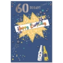 AGE 60 CARDS, 6's Male Text, Stars & Beer Bottles