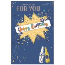 BIRTHDAY CARDS,6's Text, Stars & Beer Bottles