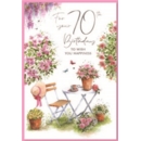 AGE 70 CARDS, 6's Female Floral Garden Table