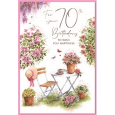AGE 70 CARDS,Female 6's Floral Garden Table