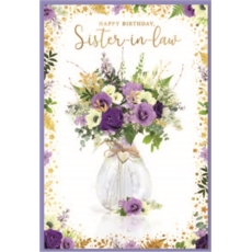 BIRTHDAY CARDS,Sister in Law 6's Floral Glass Vase