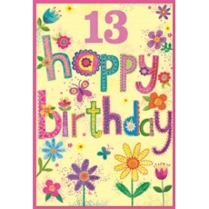 AGE 13 CARDS,Female 6's Flowers & Text