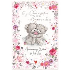 ANNIVERSARY CARDS,Daug. & Son in Law 6's Floral Teddies