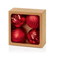 TREE DECORATION,Bauble Red 80mm Geo Design 4's