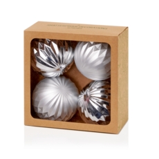 TREE DECORATION,Bauble Silver 80mm Geo Design 4's