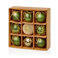 TREE DECORATION,Bauble Green 60mm Multi Finish 9's