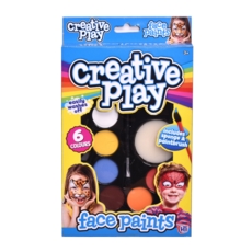 FACE PAINTS, Make Up, Washable 6 Cols 1xSponge 1xBrush H/pk