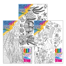 VELVET POSTER ART,Under The Sea 3 Assorted & 6 Fibre Pens