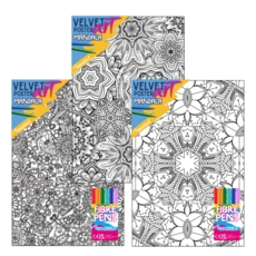 VELVET POSTER ART,Mandala 3 Assorted & 6 Fibre Pens