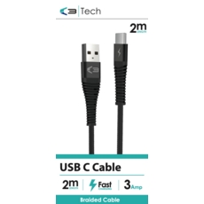 CHARGING & DATA CABLE, USB to USB C Braided 3 Amp. 2m Bxd