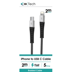 IPHONE CHARGER CABLE, USB C to Lightning Braided 2m Bxd