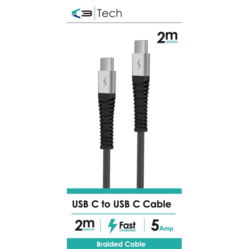 CHARGING & DATA CABLE, USB C to USB C Braided 2m Bxd