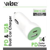 CAR CHARGER Dual USB & USB-C Outlets 20w 2.4 Amp.Vibe H/pk.